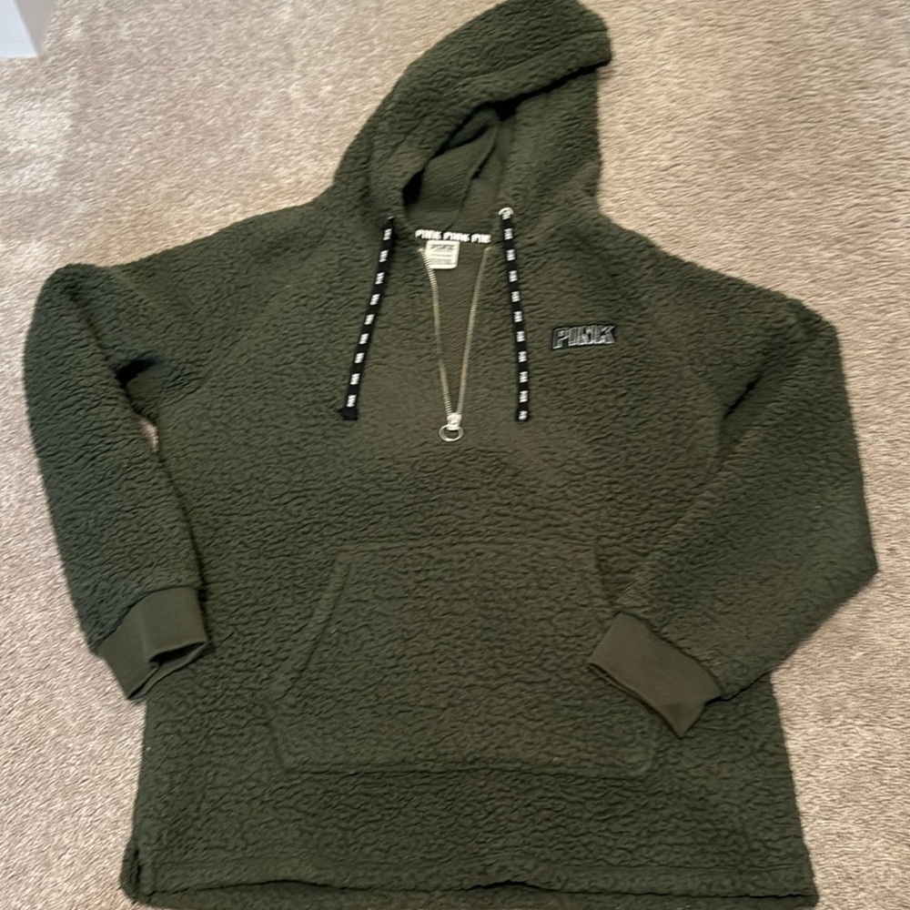 PINK teddy half zip pullover